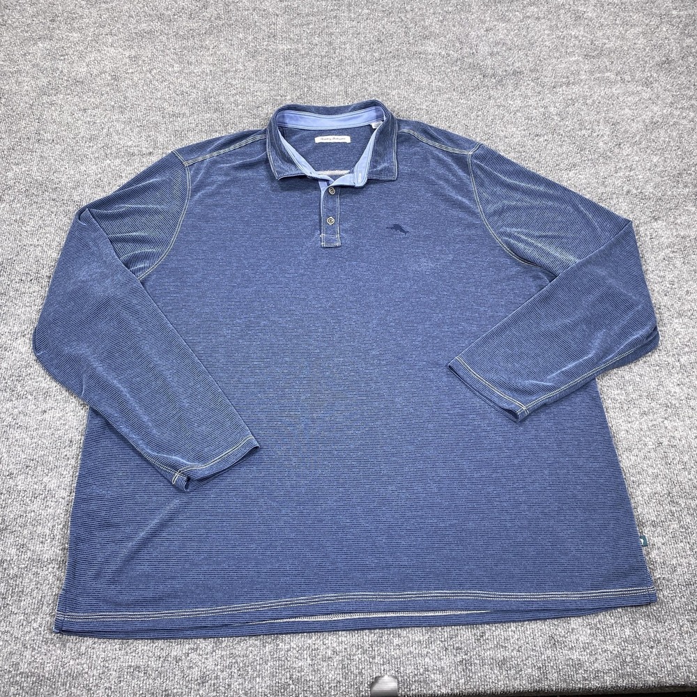 Tommy Bahama Polo Shirt Mens 3XLT Blue Long Sleeve Modal Polyester Relaxed Fit